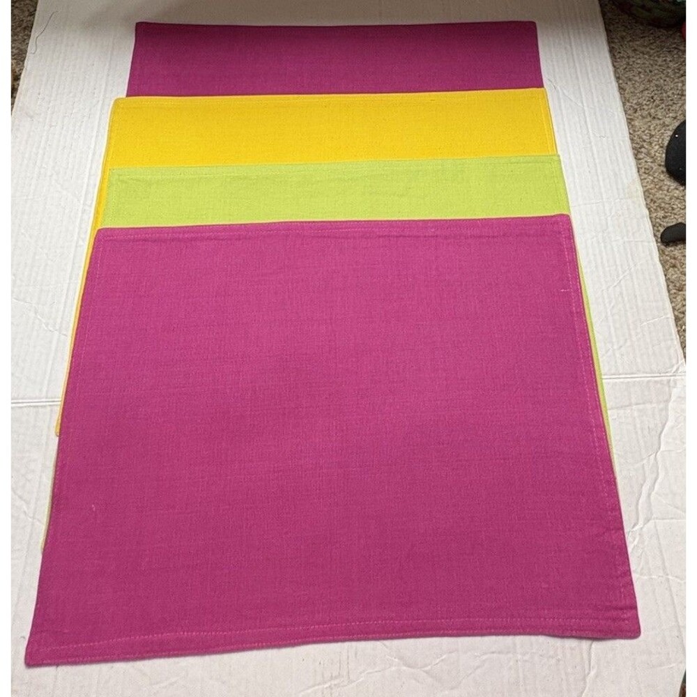 Cotton Park Cottage Placemats Set 4 100% Cotton Pink Yellow Green 13x18